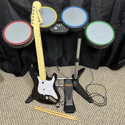 $179.99 • Buy READ Xbox 360 Rock Band BUNDLE Wired Drums Guitar Controller Lot 822149 822152