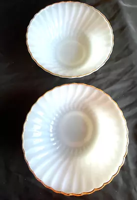 2 VTG Fire King Ware 8.5” Cereal Salad Bowls Anchor Hocking Swirl Milk Glass • $13.50