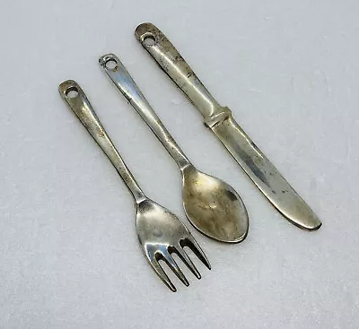 Vintage Gold Tone Metal Spoon Fork Knife Utensils Dollhouse Miniature Flatware 1 • $13.22