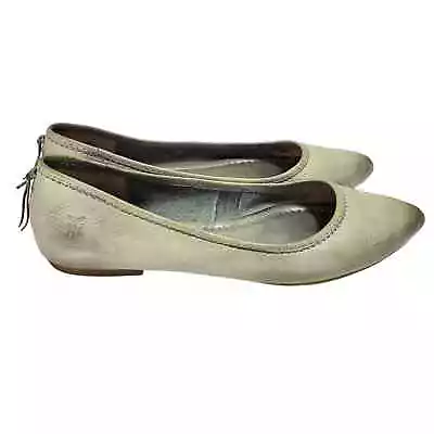 Frye Regina Leather Flats Aqua Size 6.5 Mint Green Pointed Toe Crisscross Ballet • $55