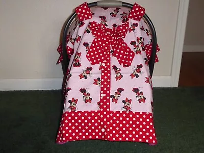 **MINNIE MOUSE**w/polka Dots & Front Opening & Bow Handmade Baby Car Seat Canopy • $63.99