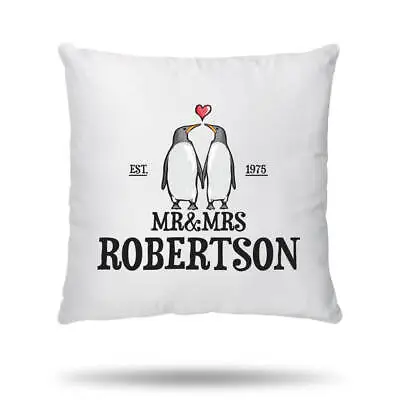 PERSONALISED Cushion Cover Pillowcase Penguin Deer Mr And Mrs Gift For Couples  • £8.99
