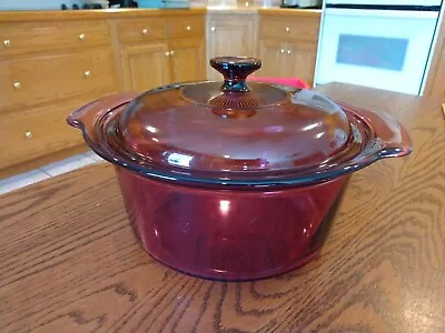 Corning Vision Ware 3.5L Cranberry Glass Stock Pot With Lid Dutch Oven Pan • $45