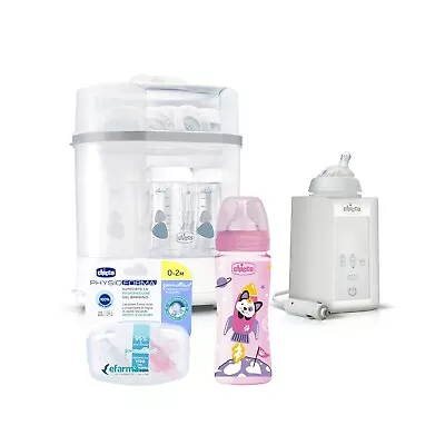 Chicco Starter Kit Steriliser+Bottle Warmer House-Car +1 Feeding Bottles +2 • £95.69