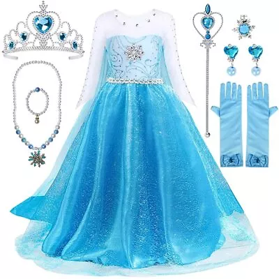 Little Girls Frozen Costume Accessories Set Princess Fancy Dress Crown Necklace • $29.98