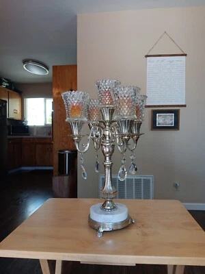 $90 • Buy Vintage Candelabra With Marble Base And Crystal Prisms