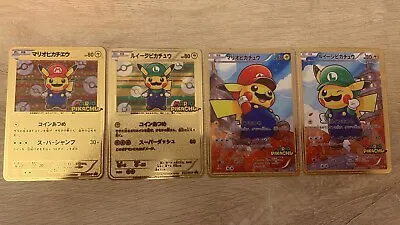 Pikachu Mario & Luigi 4 Card Set Metal Japanese Pokémon Card Art Gift/Display • $24.99