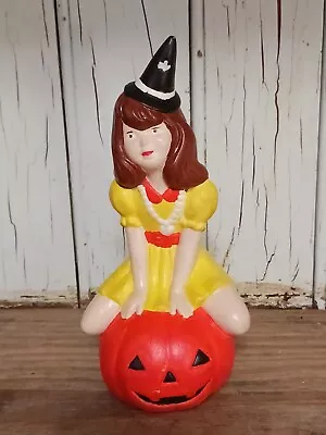 Vintage Halloween Atlantic Mold Ceramic Witch Girl On Jack O Lantern Pumpkin 7” • $24.50