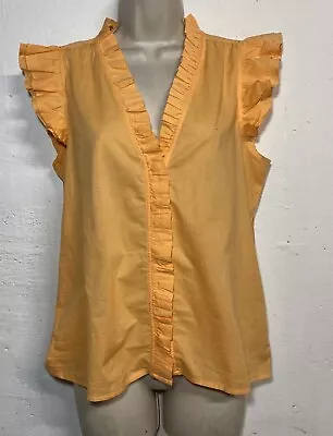 NWT J.Crew XS Cotton Blouse Orange Ruffle V-Neck Cap Sleeve Top • $22.27