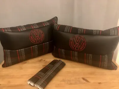 Vw Camper Van Gti Tartan Cushions/ Bolsters X2  T4 T5 T6 Free Seatbelt Covers • £34.99