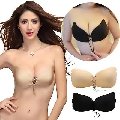 £3.49 • Buy Women Silicone Bra Adhesive Stick On Push Up Gel Strapless Backless Nude/Black 