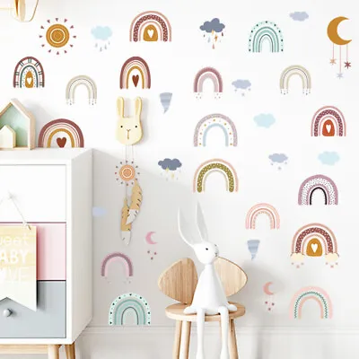 Cute Pastel Rainbow Wall Sticker Decals Nursery Love Heart Clouds Sun Moon  • $12.99