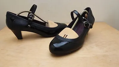 M&S Footglove Black Patent Leather Court Shoes With Leather  Trim Size UK7 NEW • £10.99