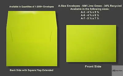 A2▪A6▪A7 60# Premium Lime Green Announcement Envelopes - Various Quantities • $7.29