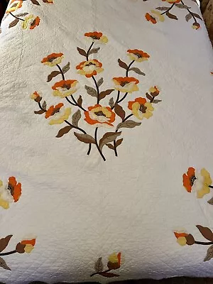 Vintage Appliqué Quilt Flowers 89x74 Hand Stitched • $149.99