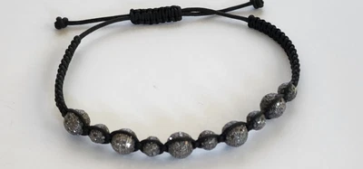 $745 • Buy 3.9ct Pave Diamond / Silver Beads / Black Macrame Bracelet Handmade Fine Jewelry