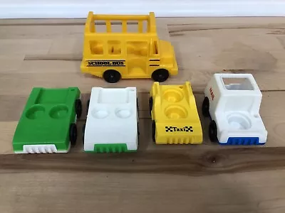 Vintage Fisher Price Little People Vehicles School Bus Taxi Cab Cars • $17.95