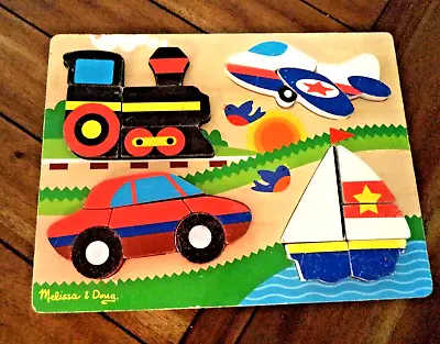 Melissa & Doug Vehicles CHUNKY 20 Pc Wooden Jigsaw Puzzle  16 X12  # 1893 • $10