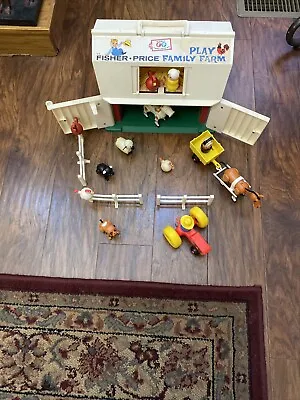 Vintage Fisher Price Little People Family Play Farm Barn With People Animals Etc • $37