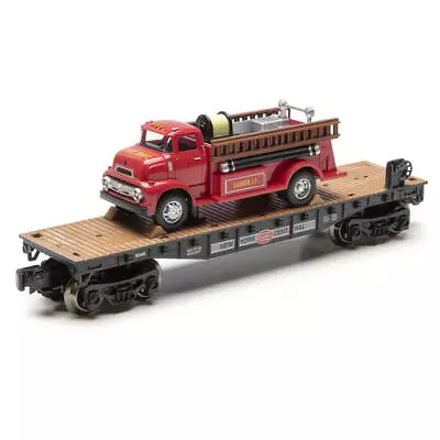 Menards ~ 10-1/2  O Gauge New York Central Flatcar With 1956 Fire Truck • $50