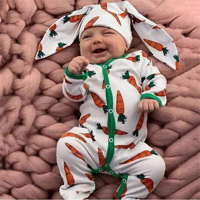 Newborn Infant Baby Bunny Sleepwear Long Sleeve Hooded Romper Jumpsuit Costume • £13.07