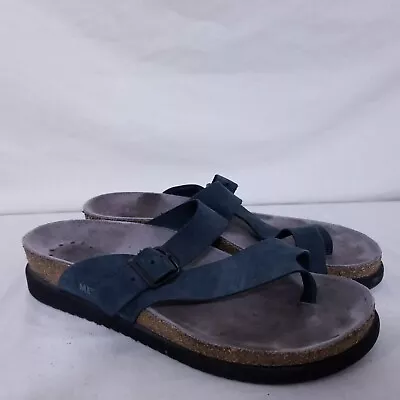 Mephisto Helen Cork Thong Sandals Blue Leather Flip Flops Beach Flats Slides 37 • $39.99