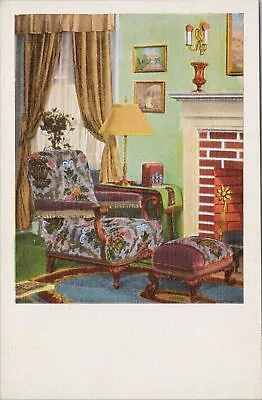 £1.72 • Buy Linen~View Of Flowered Chair Inside House Next To Fireplace~Vintage Postcard