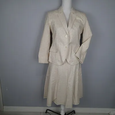 J.Crew 2PC Skirt Suit Jacket Blazer  6 & 8 Skirt Cotton Dots Cream Beige  • $39.95