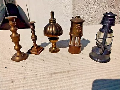 Vintage Miniature Oil Lamp / Miners Lamp / Pair Candlesticks & Hurricane Lamp • $24.85