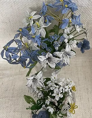 Lot 17+ Lg-Med Vintage French Glass Seed Beaded Multicolored Flowers W/ Leaves  • $25.98