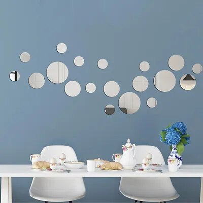 Round Mirror Sheets Self Adhesive Stick On DIY Decals Home Living Room Bedroom • £2.39