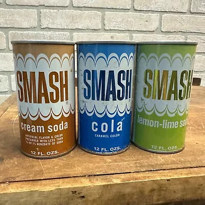 Vintage SMASH Soda Pop Cans Lot (3) Cola Cream Steel Pull Tab Flat Top • $14.99