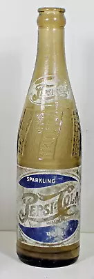 C1950 LITE AMBER ACL Painted Label Soda Bottle - PEPSI-COLA  SPARTANBURGS.C. • $5.99