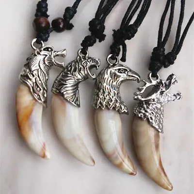 4Pcs Tibet Men's Cool Leopard&Eagle Mini Tooth Yak Bone Gothic Pendant Necklace • $2.20