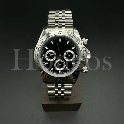 Custom Made MODS Watch Daytona Style Black Dial Date Day GMT JB Bracelet S Bezel • $119.99