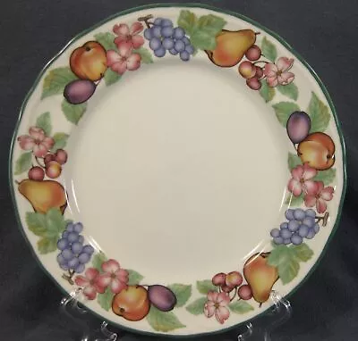 Epoch Market Day E801 Dinner Plate Baroque Shape Fruit Border Green Rim Chipped • $14.95