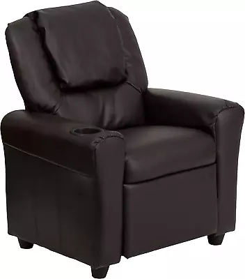 Contemporary Brown Leathersoft Kids Recliner With Cup Holder And Headrest For Lo • $201.99