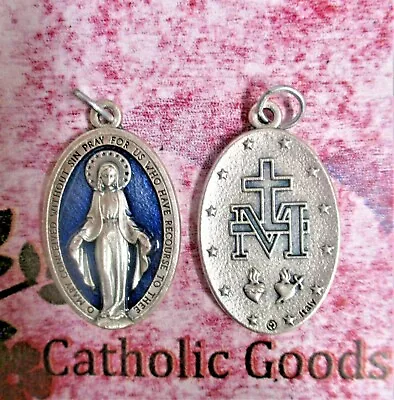 Large Miraculous Medal - 1.25 X .75   Oxidized Italian Silver Cast + Blue Medal  • $4