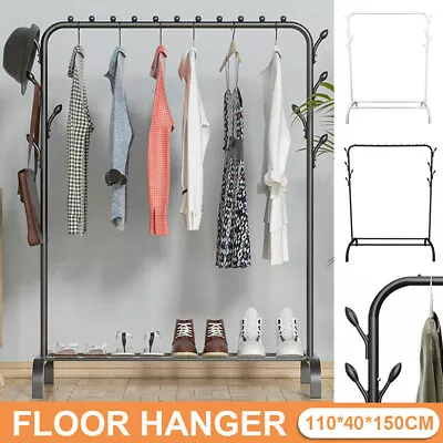 Double Clothes Rail Garment Coat Hanging Display Stand Shoes Rack With Wheels UK • £11.99