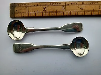 Antique Victorian PAIR MATCHING SILVER SALT SPOONS - London 1867 - Henry Holland • £37.50