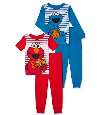 Sesame Street Toddler Boys' Cookie Monster And Elmo 4-Piece Cotton Pajama Set • $26.99