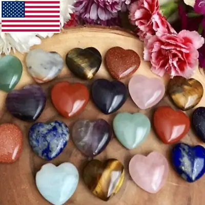 10Pcs 20mm Natural Quartz Crystal Stone Heart Chakra Healing Heart Gemstone HOT • $5.38