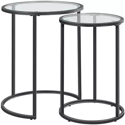 $45.99 • Buy Round Nesting End Table Set W/ Metal Frame And Glass-Top For Small Space,Black