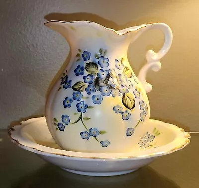 Vintage Lefton Small Pitcher And Bowl With Blue Flowers~Wash Basin • $24.99