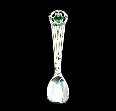 Solid 925 Sterling Silver Celtic Irish Claddagh Salt Spoon Green Crystal Heart • $26.95