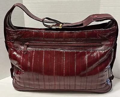 Vintage Genuine Eel Skin Purse Handbag Burgundy Shoulder Strap Korea NICE! • $18