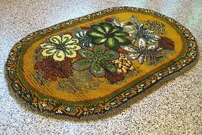 Vintage Psychedelic Finished Shillcraft Wool Latch Hook Flowers Rug - 36x 58   • $129.99