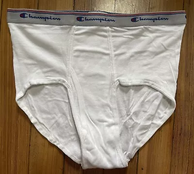 NOS Vintage CHAMPION Full Cut Brief White Fly Front Men’s XL 40-42 Gray Band HTF • $33.60