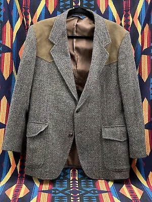 Pendleton Wool Western Yoke Blazer Sport Coat Men 40 Suede Elbow Patch Tweed • $69.99
