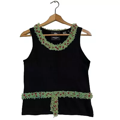 Michael Simon Event Sweater Tank Top Size Small Black Beaded Knit Holiday • $34.99